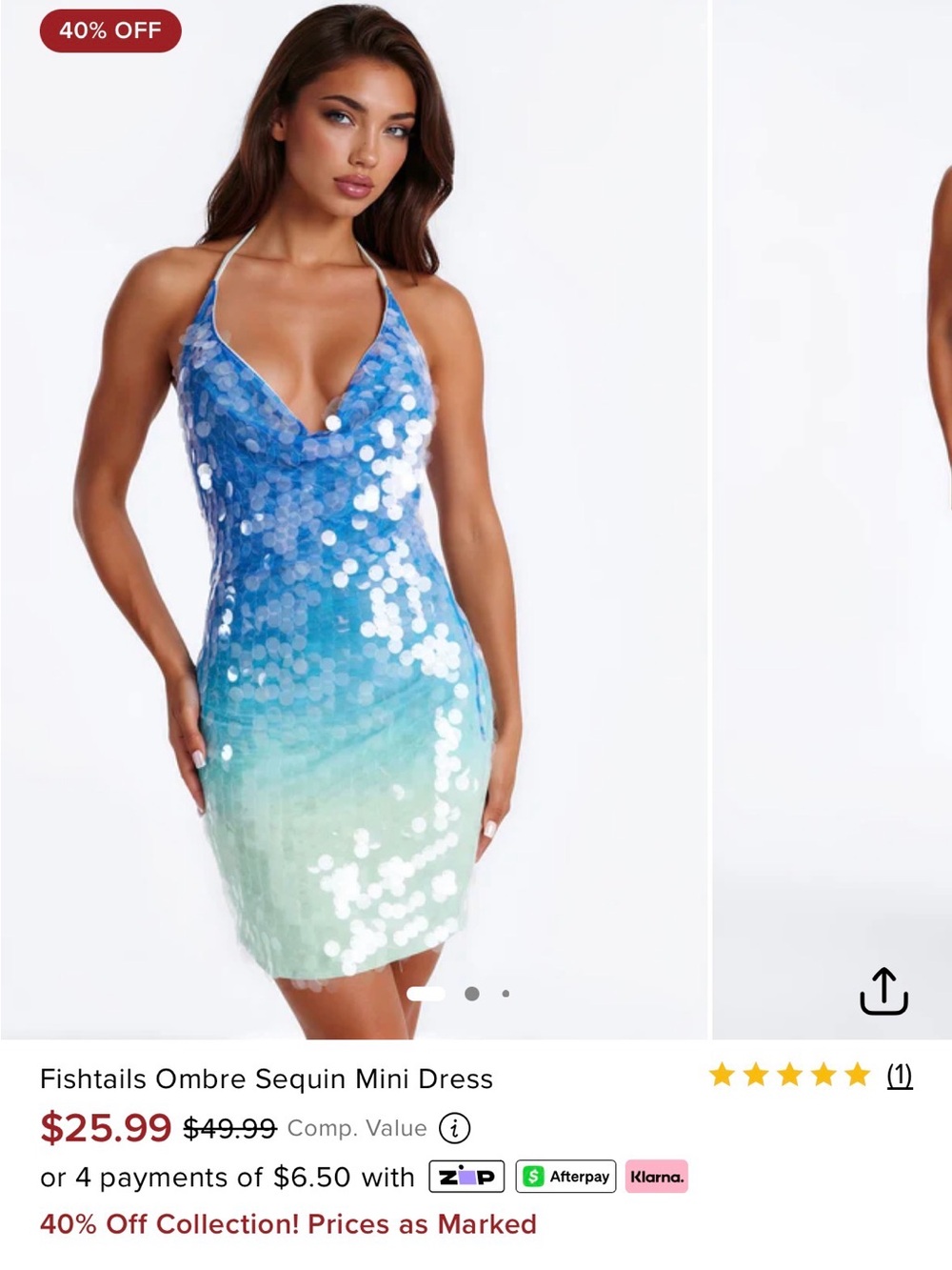 Fashion Nova Blue to Mint Ombre Sequin Halter Mini Dress